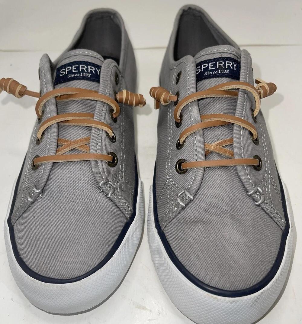 Sperry Shoes Womens Size 6 Gray Canvas Memory Foam Top-Sider Lace Up STS95729